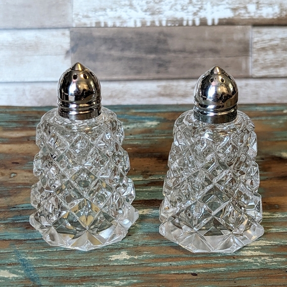 Antique Cut Crystal Salt & Pepper Shakers With Silver Lids - Picture 10 of 15